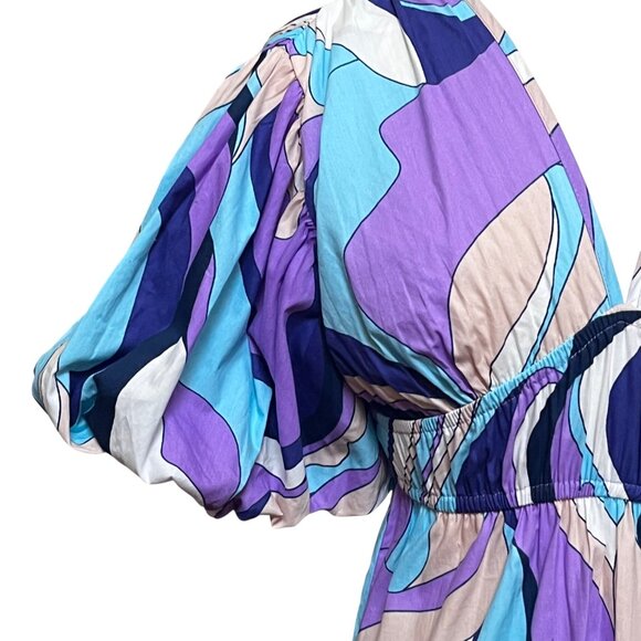 Jessica Simpson Abstract 60s‎ Purple Puff Sleeve Maxi Dress Empire Babydoll - Sm - Picture 5 of 9